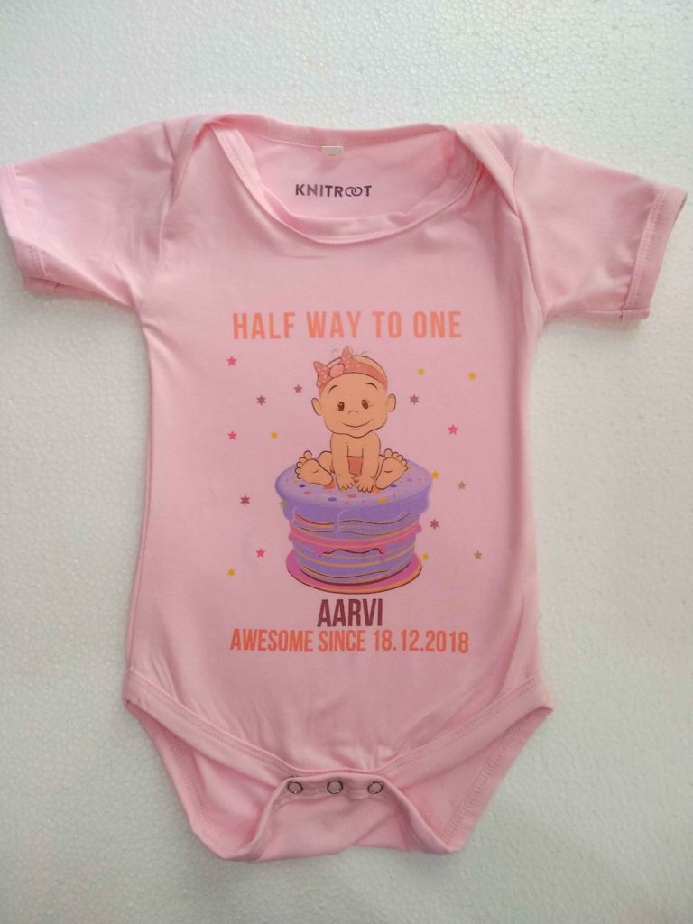 Pink Baby Onesies For Half Birthday Free Customised Romper Knitroot
