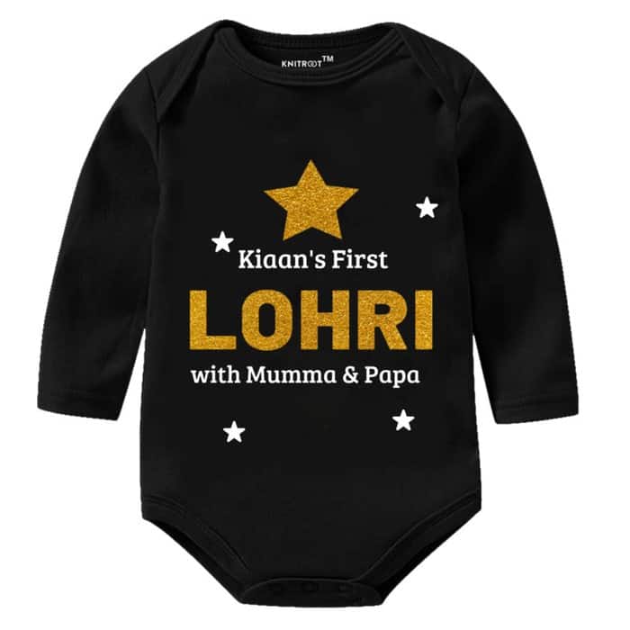 2 First lohri mumma papa | baby romper | Knitroot