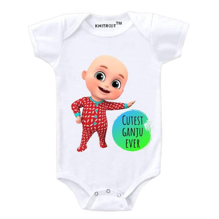 Cutest Ganju Ever-Baby-Romper-White-knitroot mundan clothes | Knitroot
