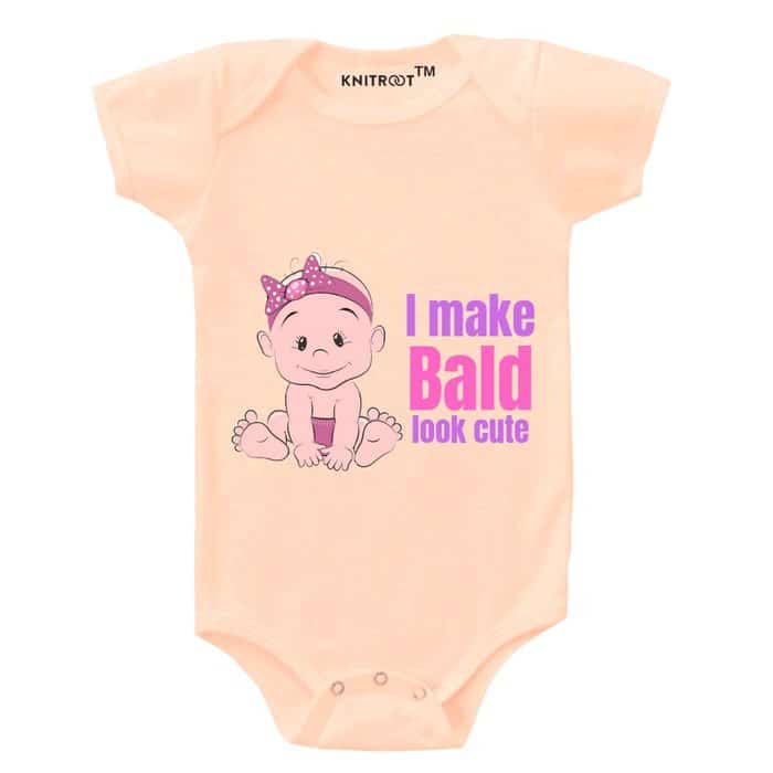 I Make bald look cute-Baby-Romper-Peach-knitroot