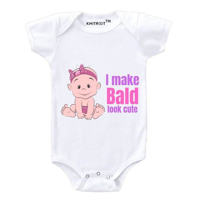I make bald look cute-Baby-Romper-White-knitroot Mundan romper | Mundan Ceremony Romper | Knitroot