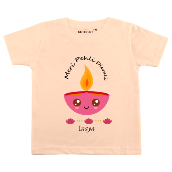 Meri Pehli Diwali-baby-Tshirt-Peach-knitroot