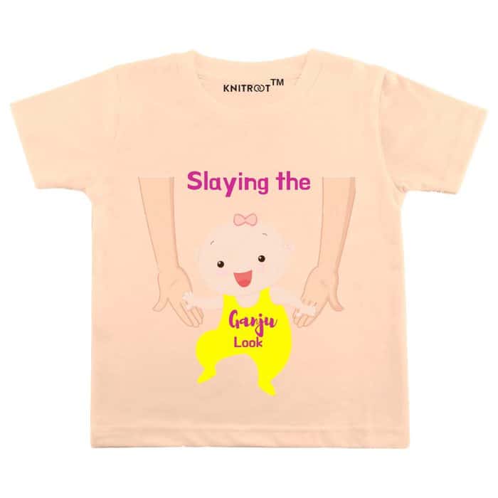 Slaying the Ganju look-Baby-Tshirt-Peach-knitroot