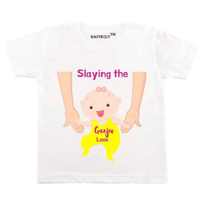 Slaying the Ganju look-Baby-Tshirt-White-knitroot mundan t-shirt | knitroot
