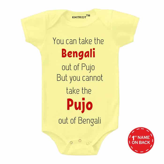 bengali pujo baby romper knitroot (Yellow)