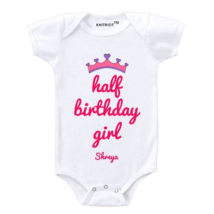 half-birthday-girl-baby-romper-white-knitroot happy birthday baby girl | knitroot