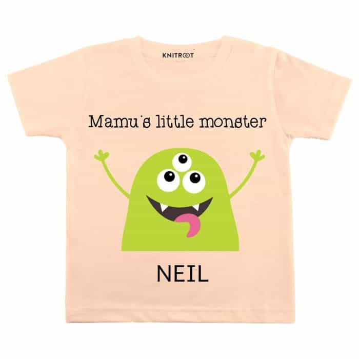 Mammu little monster peach pesonalized kids t shirt