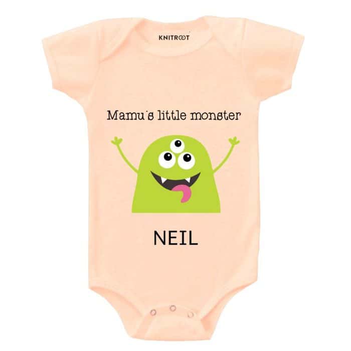 peach romper stated mamu's little monster