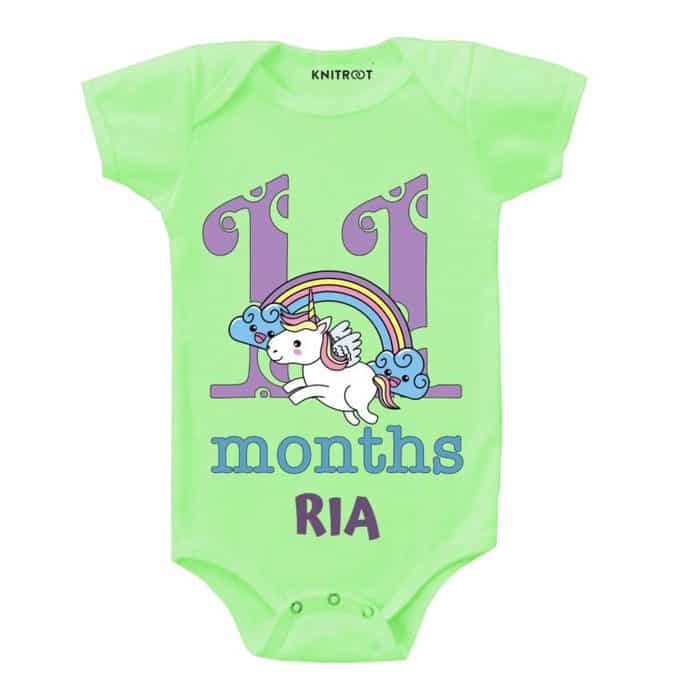 Unicorn Design Onesie eleven month old baby happy 11 month birthday romper