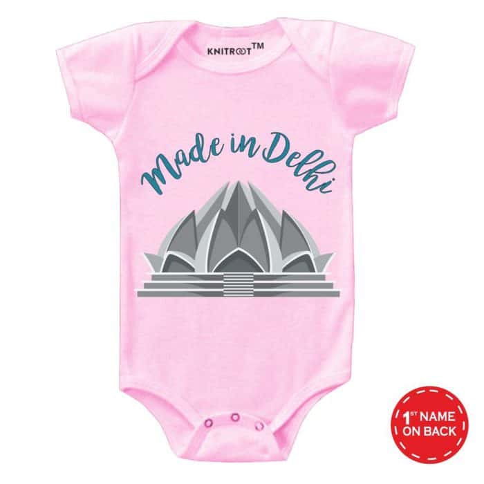 made in delhi customized pink baby romper