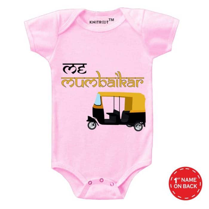 me mumbaikar pink peronalized baby onesie