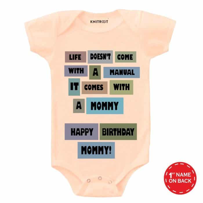 mommy happy birthday onesies in peach color