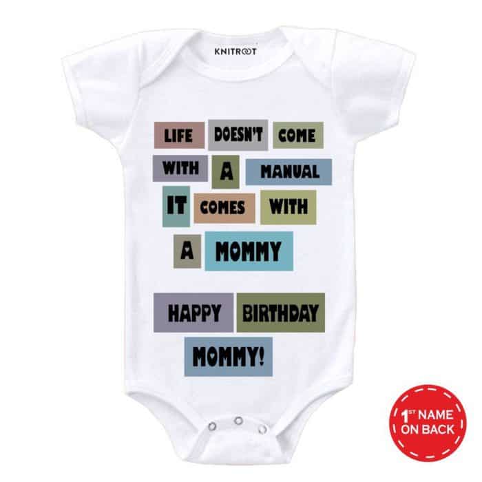 mommy happy birthday onesies in white color