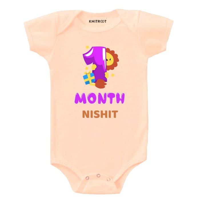 one month completed peach romper