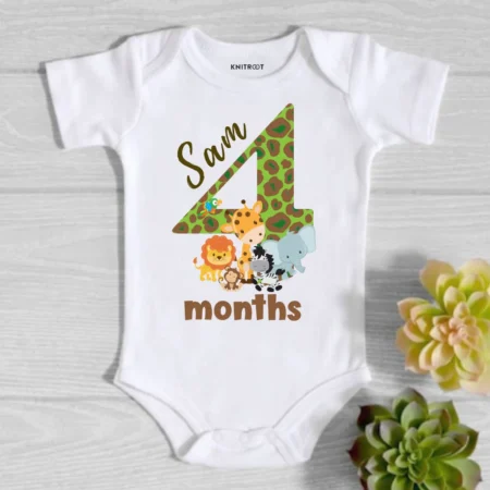 4 Month Birthday Animal Theme Onesie
