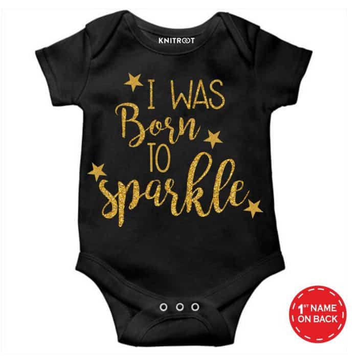 i was born to sparkle black baby onesie glitter