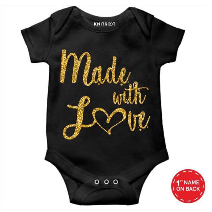 made with love black baby onesie