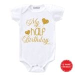 my half birthday golden glitter baby romper