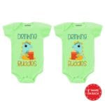 drinking and buddles baby green romper