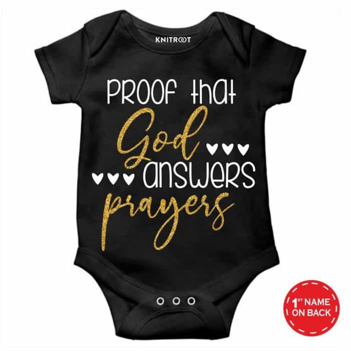 proof that god answers prayers black glitter onesie
