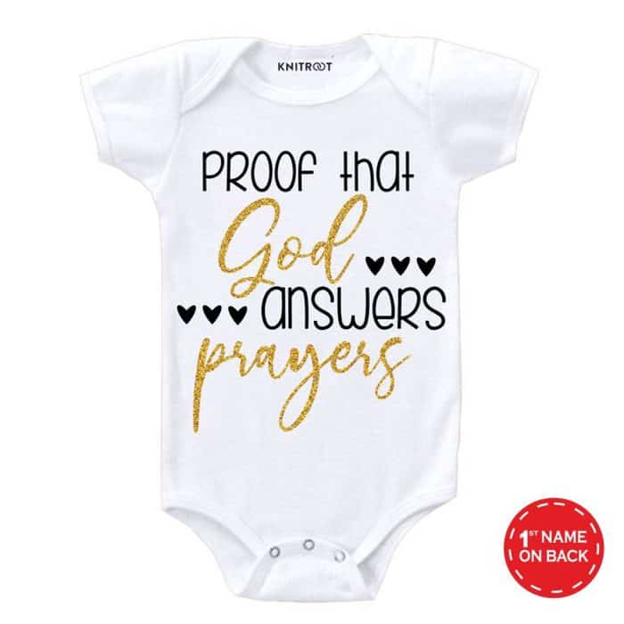 proof that god answers prayers white glitter onesie