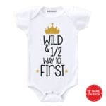 Wild half way to first golden glitter baby romper