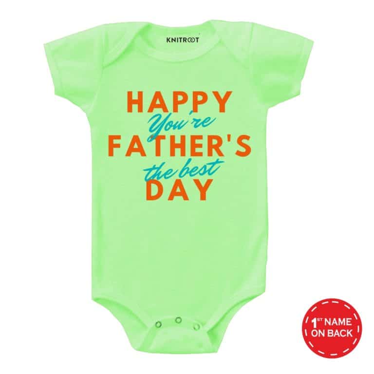 Happy father' day newborn baby outfit pista green color