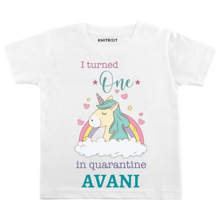 i turned one in quarantine baby t shirt