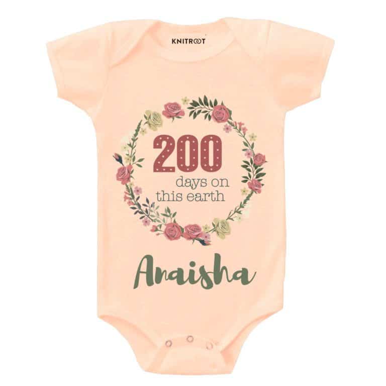 200 days on this earth baby romper peach onesie customize