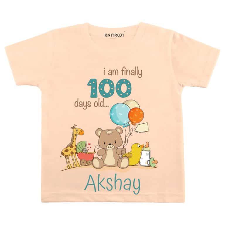 i am finally 100 days old baby peach t-shits customize