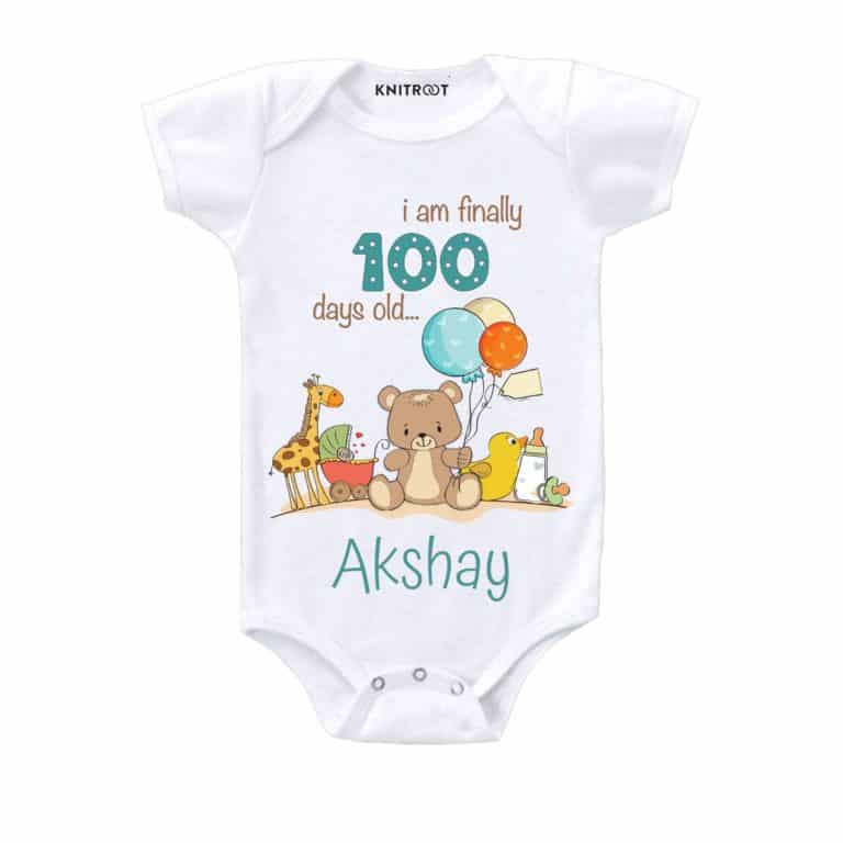 i am finally 100 days old white romper baby onesie customize