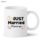 Just Married Printed Coffee Mug White Ceramic Mug for Friend, Gift for Wife, Husband