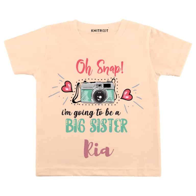 on-snap-big-Sister-peach-color-customize-T-shirts-For-Kids
