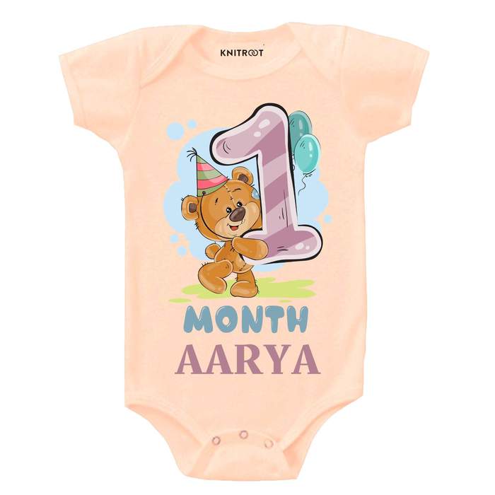 1 Month Teddy Theme Onesie (Peach)