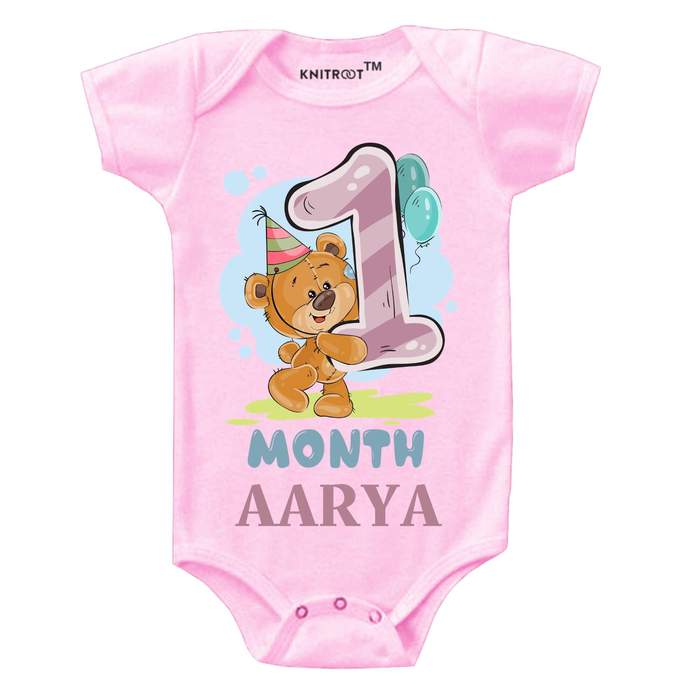 1 Month Teddy Theme Onesie (Pink)