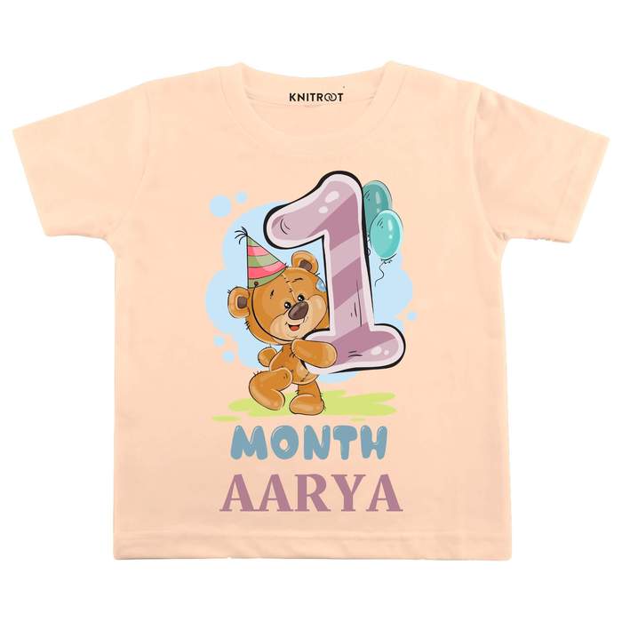 1 Month Teddy Theme Tees (Peach)