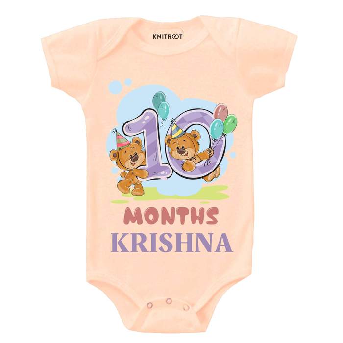 10 Month Teddy Theme Onesie (Peach)
