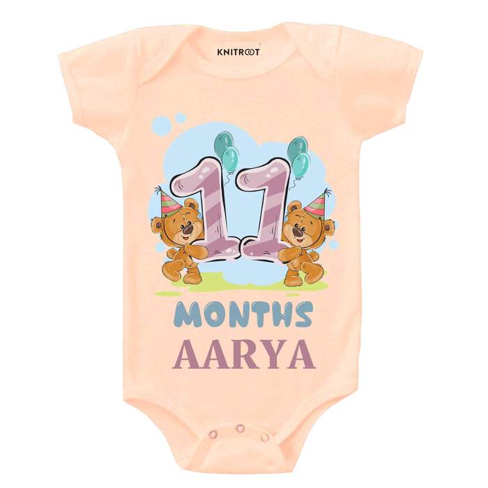 11 Month Teddy Theme Onesie (Peach)