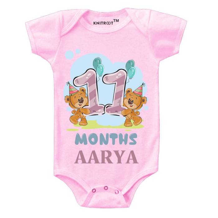 11 Month Teddy Theme Onesie (Pink)