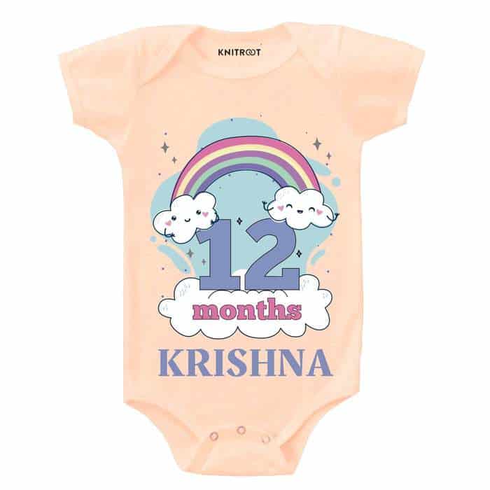 12 Month Rainbow Theme Onesie (Peach)