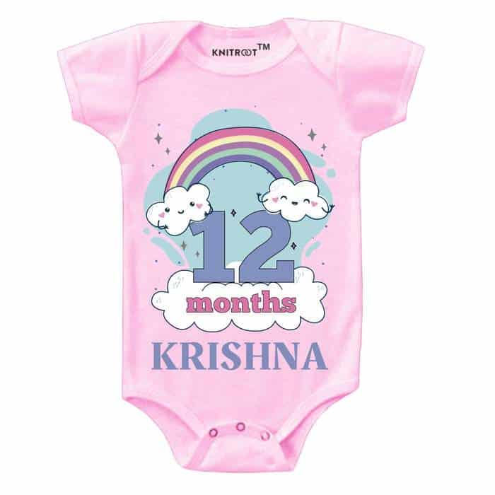 12 Month Rainbow Theme Onesie (Pink)