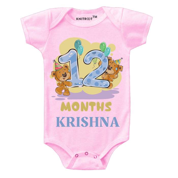 12 Month Teddy Theme Onesie (Pink)