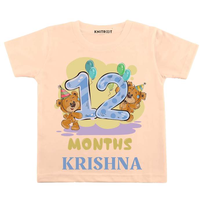 12 Month Teddy Theme Tees (Peach)