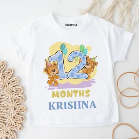 12 Month Teddy Print Baby Outfit