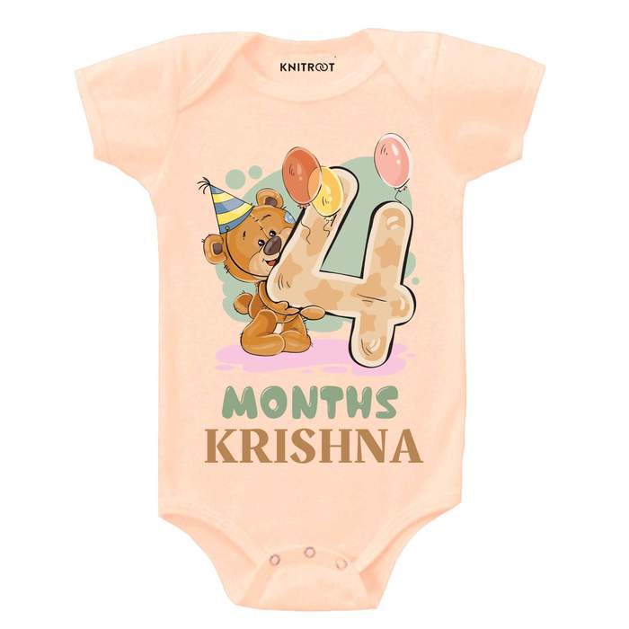 4 Month Teddy Theme Onesie (Peach)
