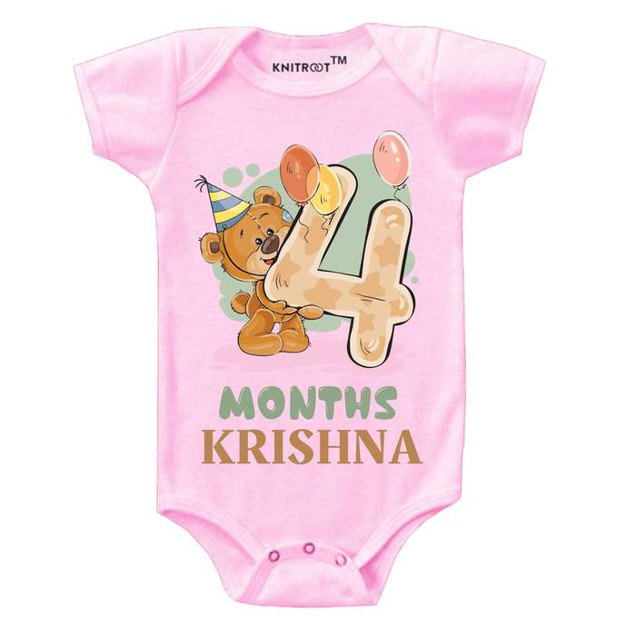 4 Month Teddy Theme Onesie (Pink)