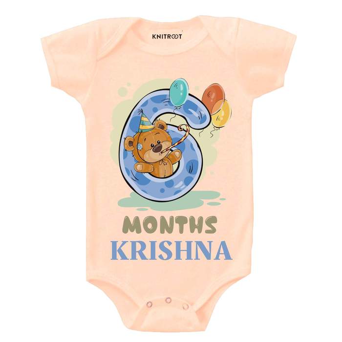 6 Month Teddy Theme Onesie (Peach)