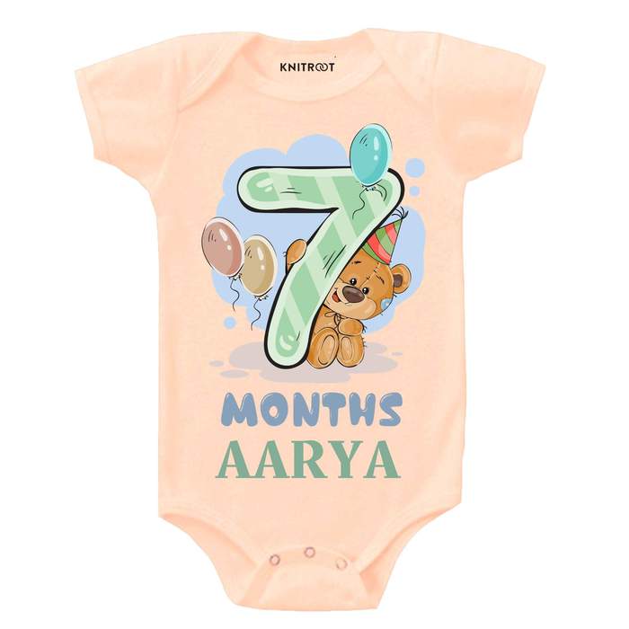 7 Month Teddy Theme Onesie (Peach)