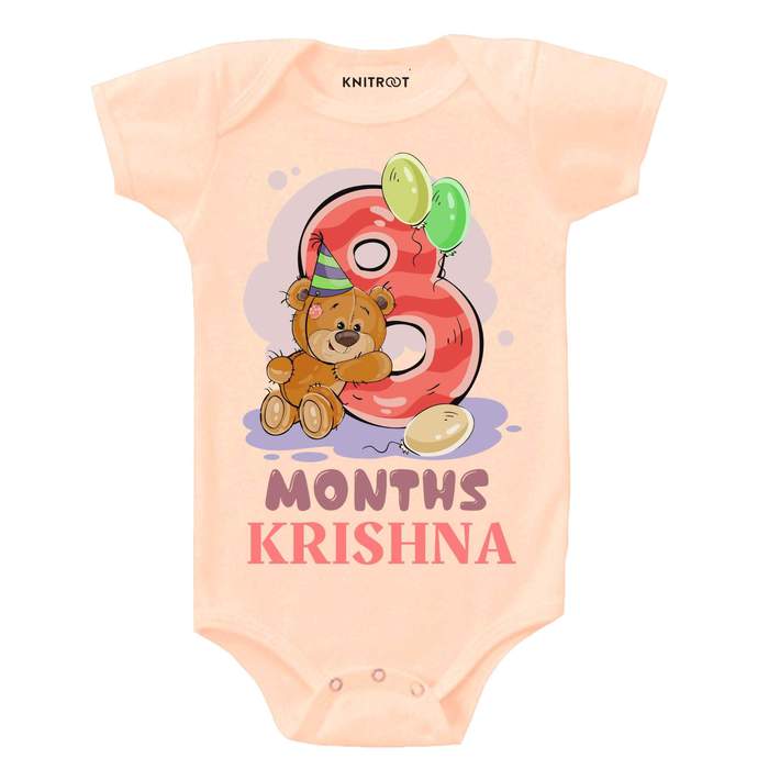 8 Month Teddy Theme Onesie (Peach)