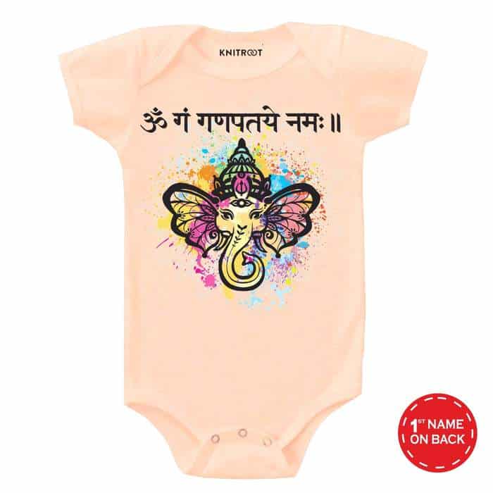 ganesh chaturthi dress baby girl onesie in peach color